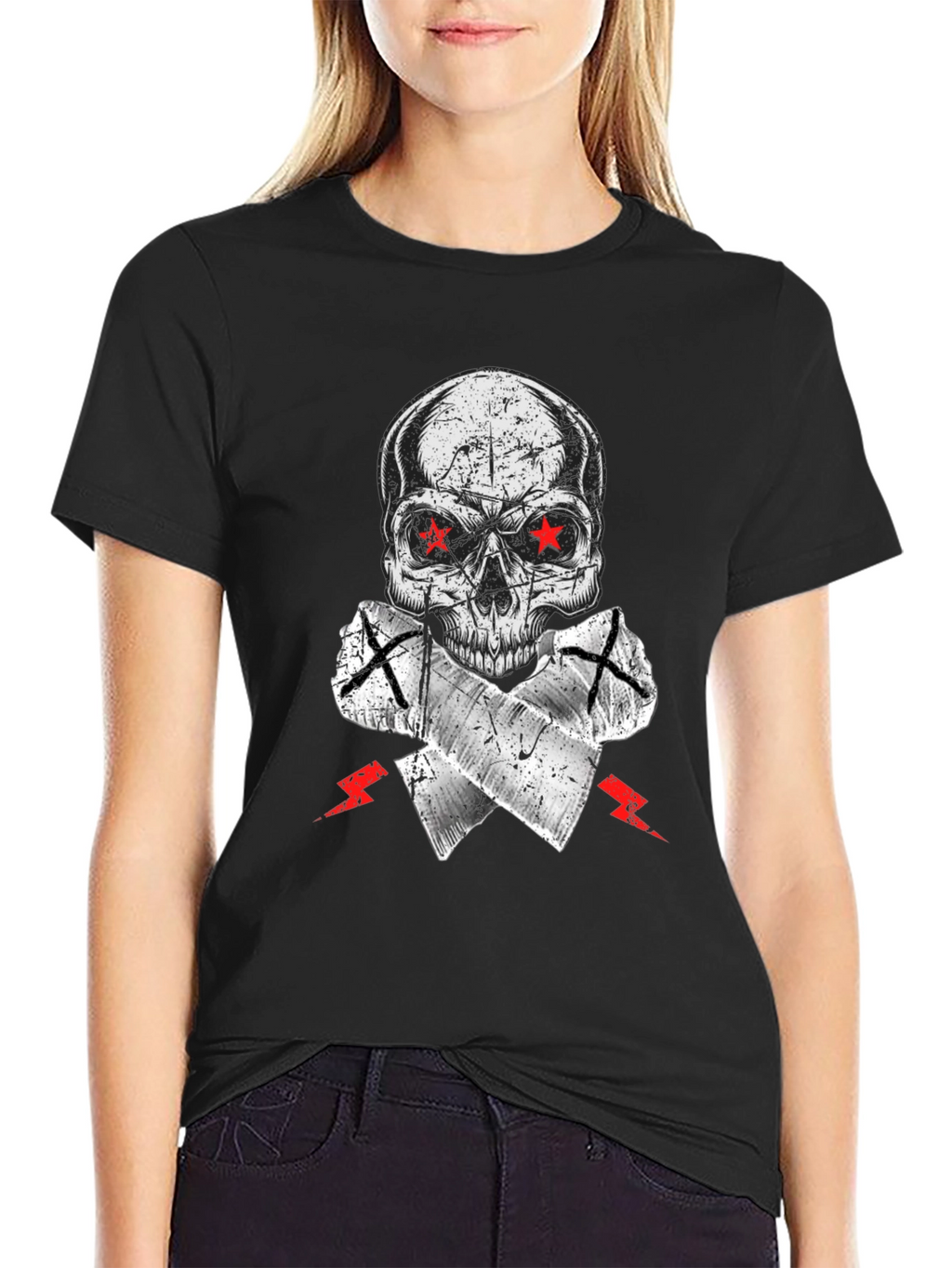 Skull Graphic Tee - Red Star Eyes