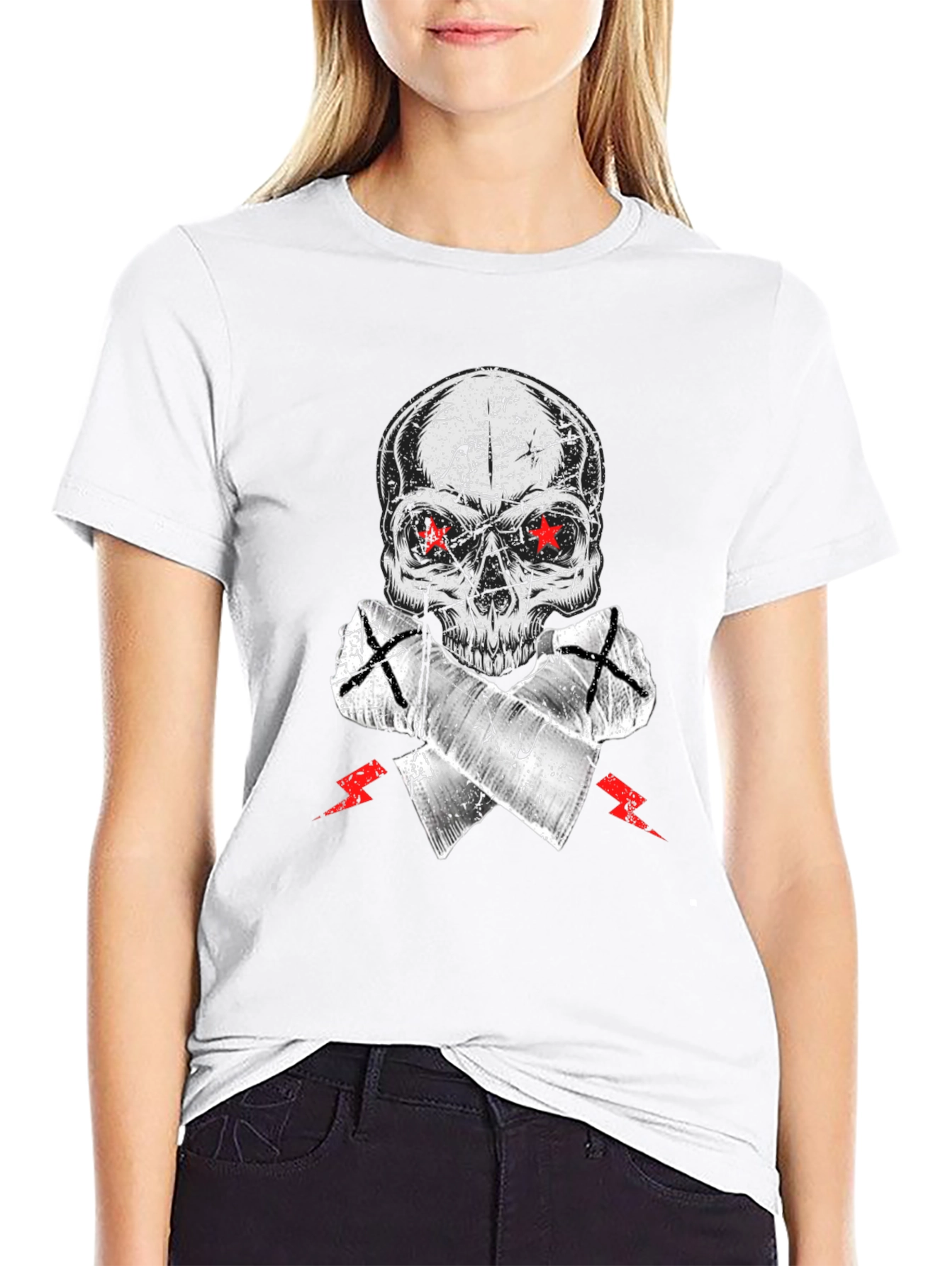 Skull Graphic Tee - Red Star Eyes
