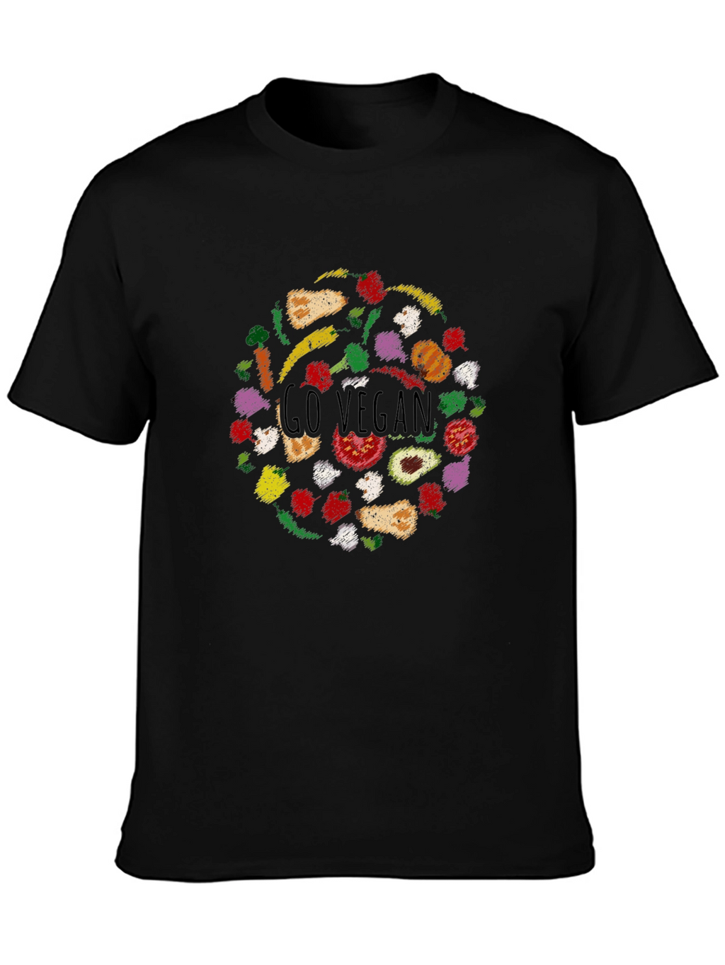 Go Vegan T-Shirt - Black Crew Neck Tee