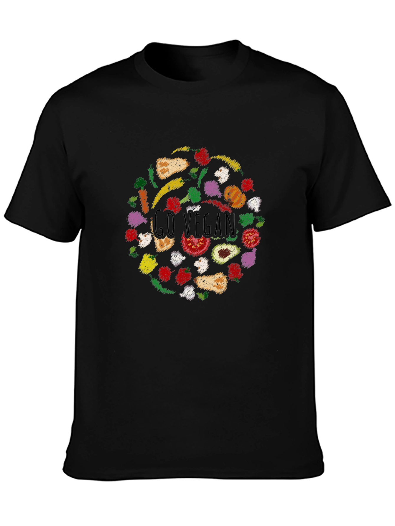 Go Vegan T-Shirt - Black Crew Neck Tee