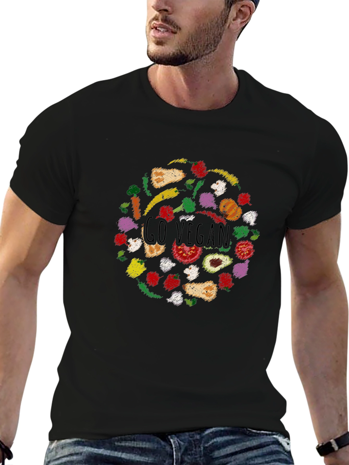 Go Vegan T-Shirt - Black Crew Neck Tee