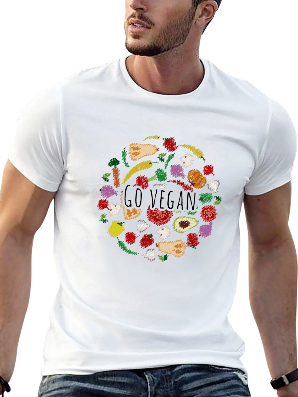 Go Vegan T-Shirt - Black Crew Neck Tee