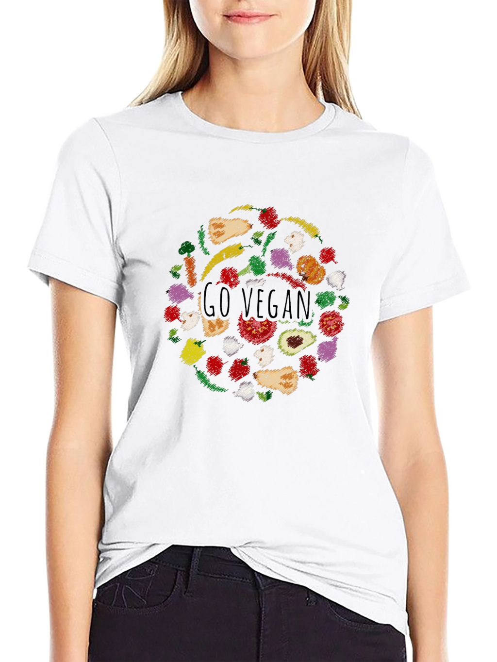 Go Vegan T-Shirt - Black Crew Neck Tee