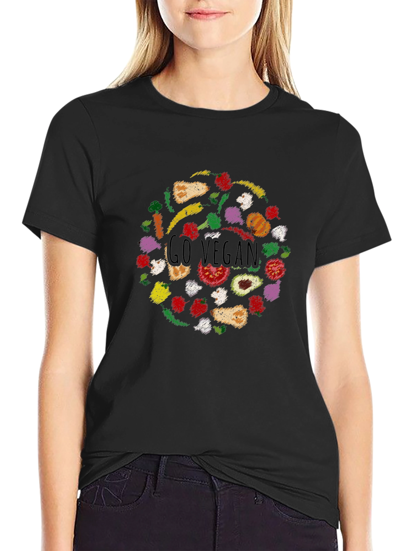 Go Vegan T-Shirt - Black Crew Neck Tee