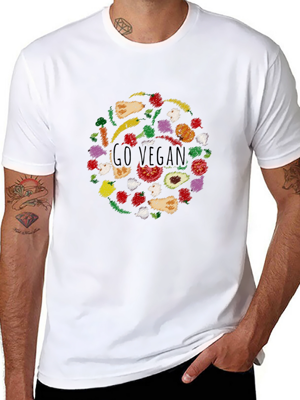 Go Vegan T-Shirt - Black Crew Neck Tee