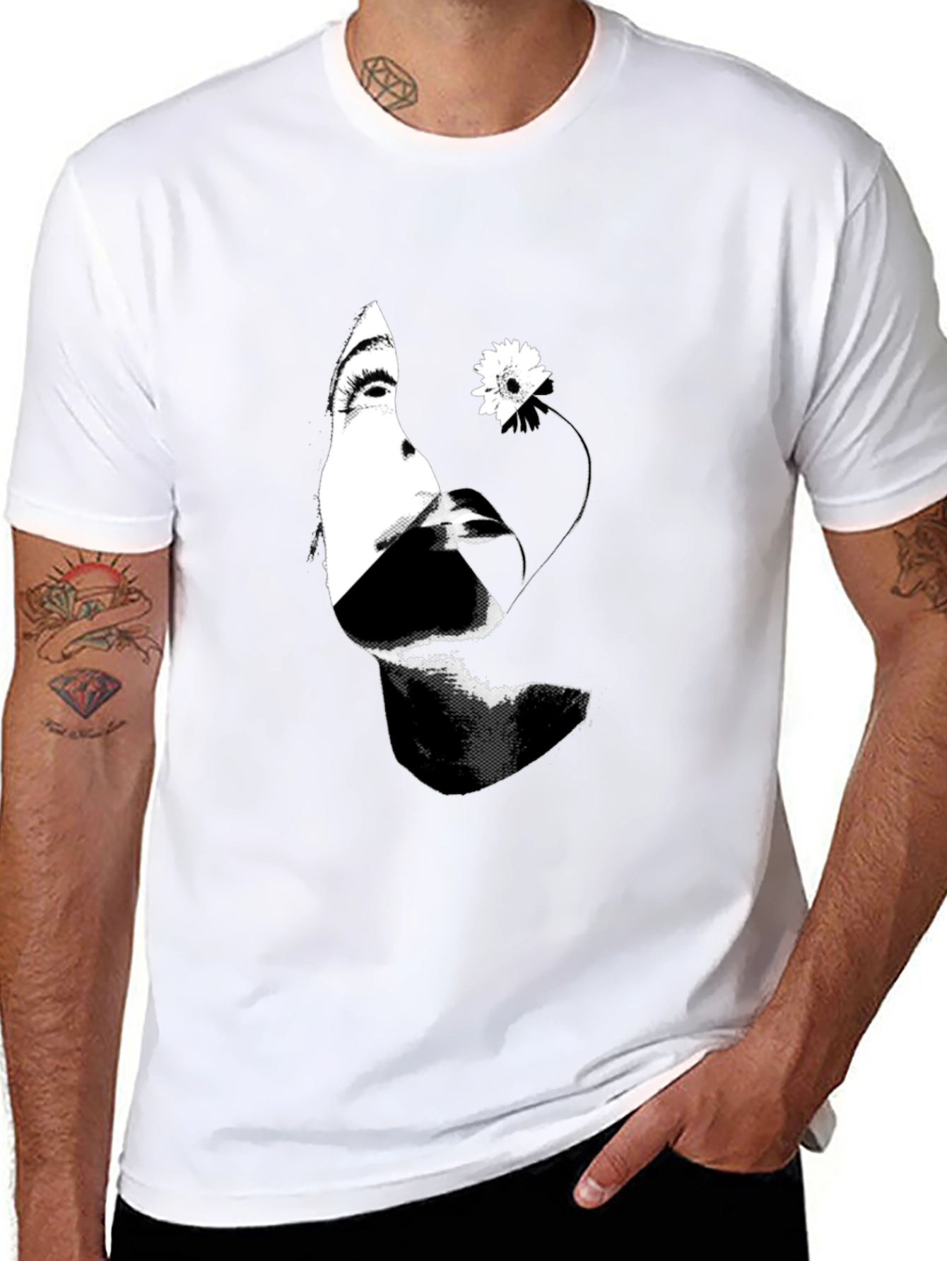 Abstract Woman and Flower Graphic T-Shirt