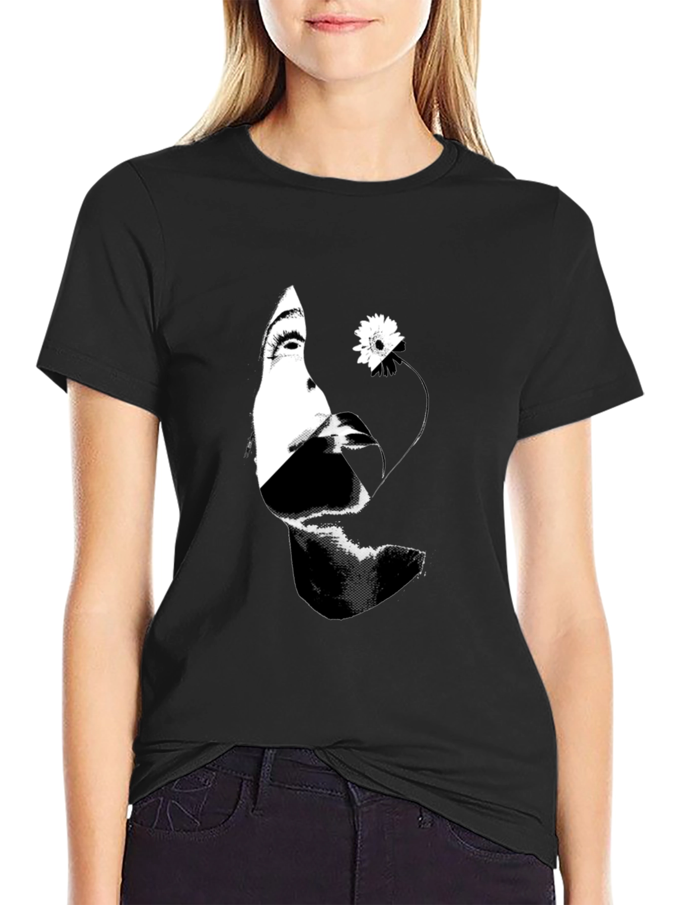 Abstract Woman and Flower Graphic T-Shirt