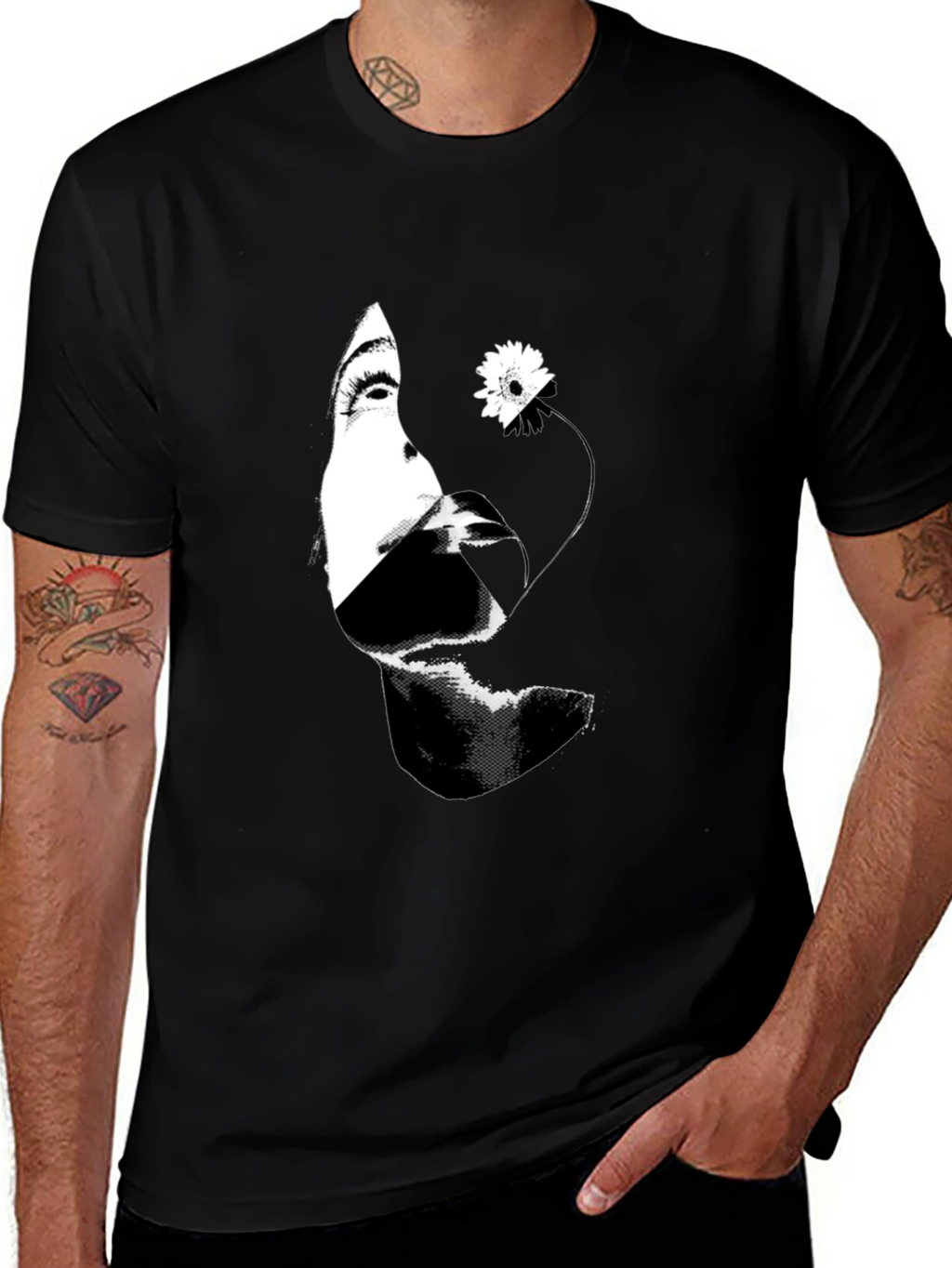 Abstract Woman and Flower Graphic T-Shirt