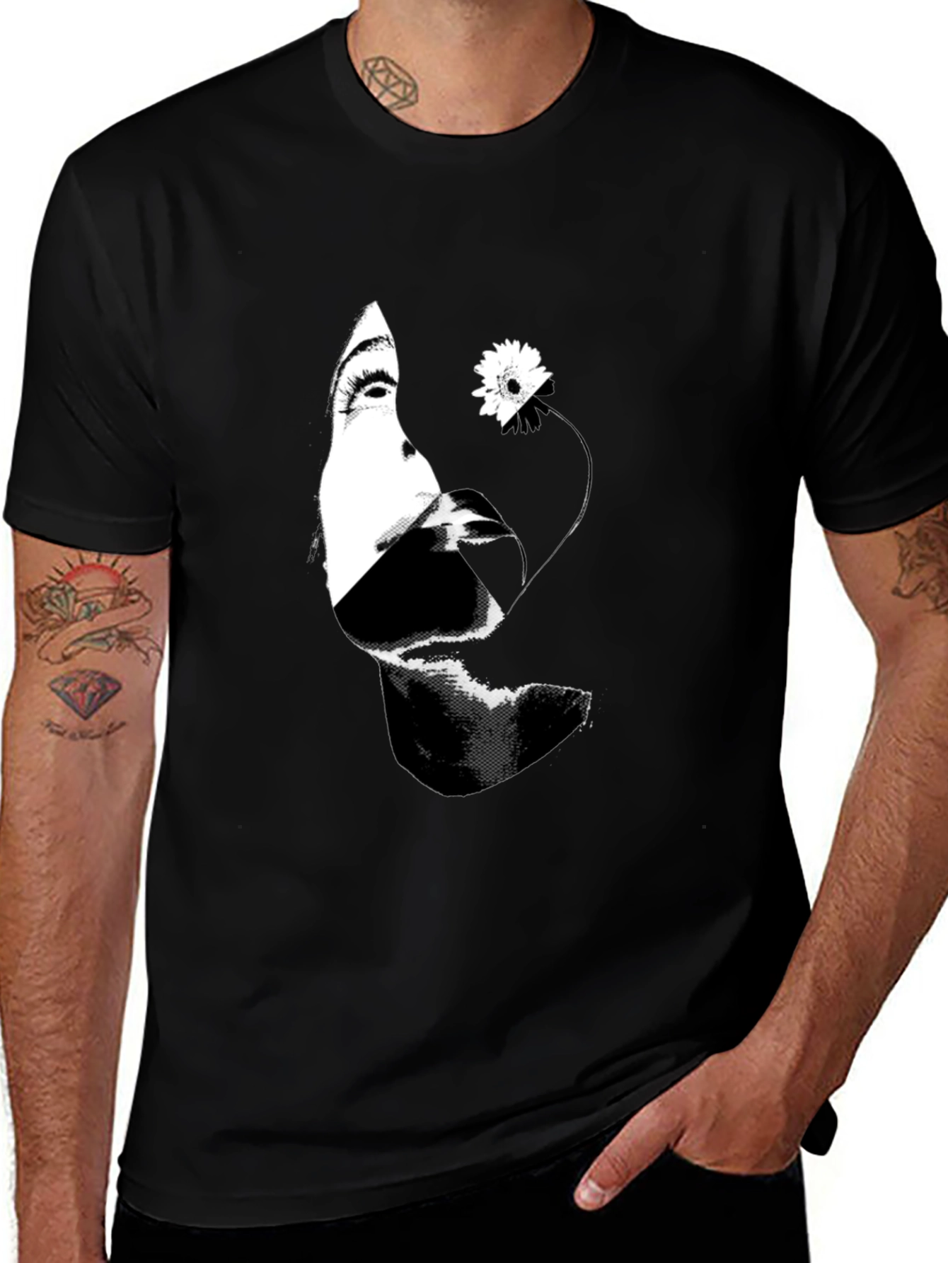 Abstract Woman and Flower Graphic T-Shirt
