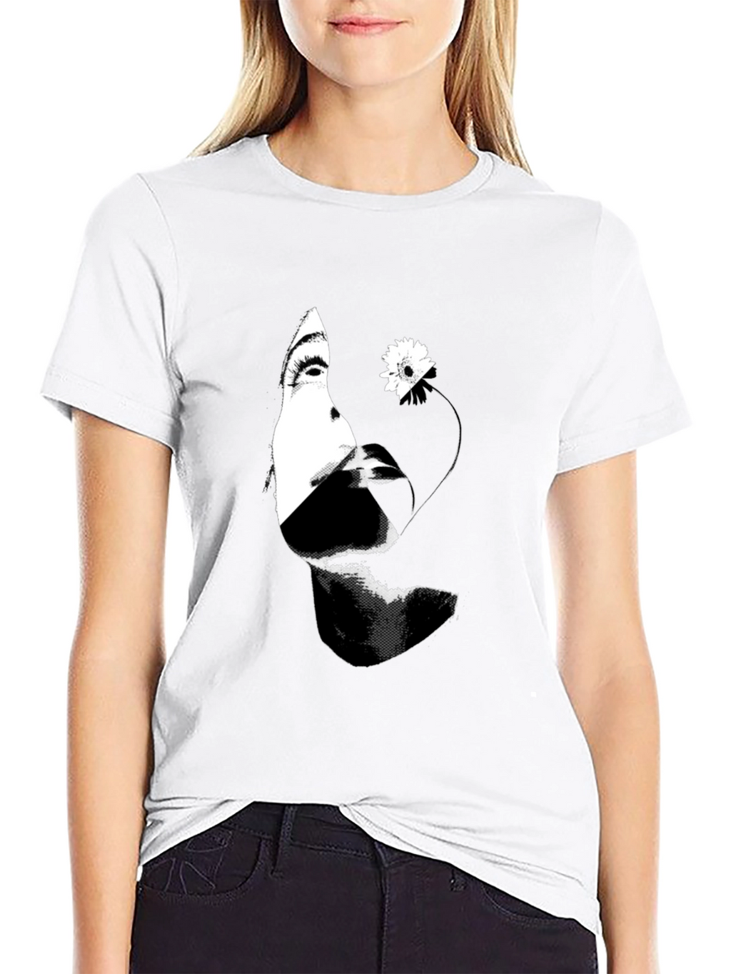 Abstract Woman and Flower Graphic T-Shirt