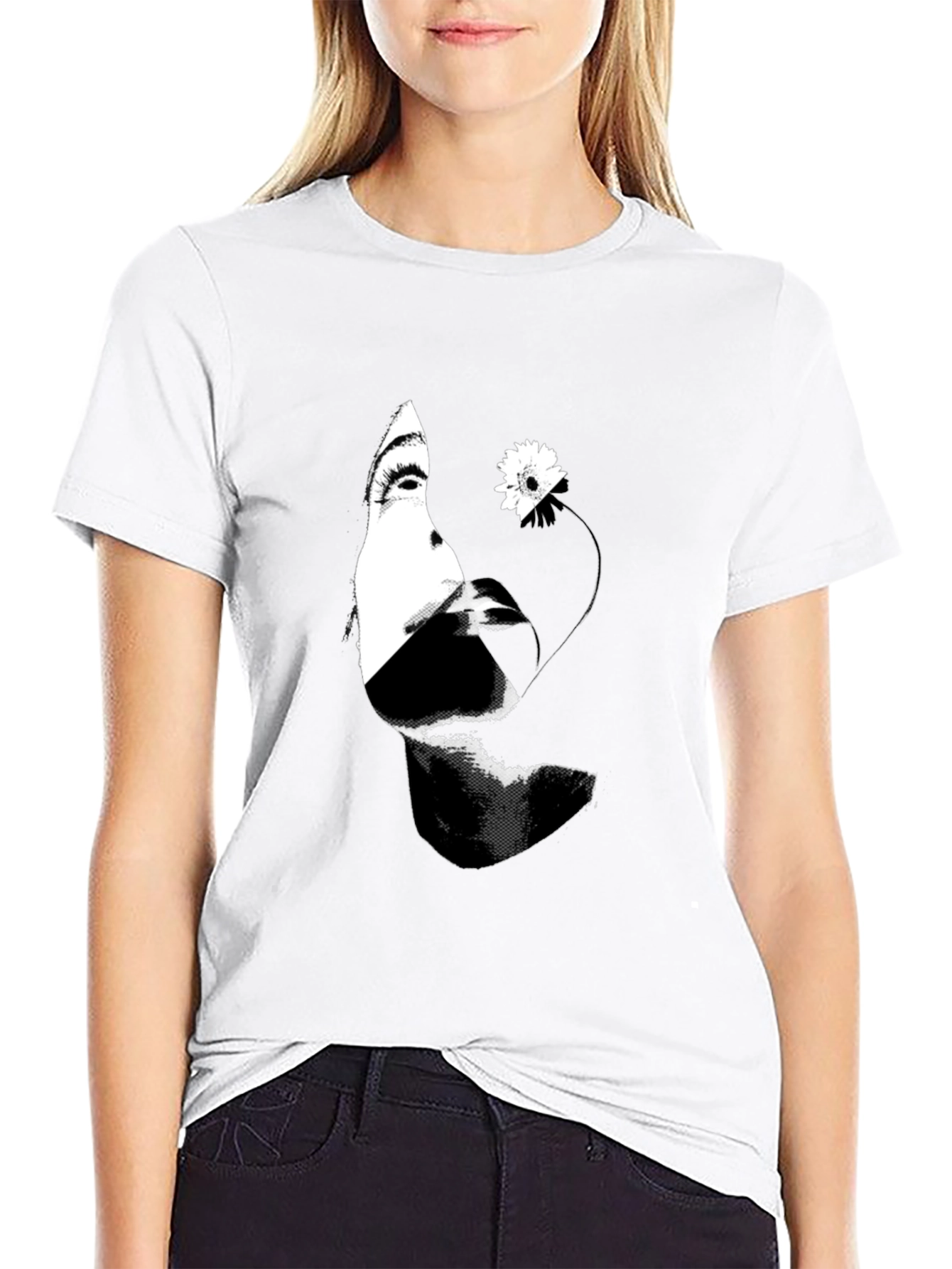 Abstract Woman and Flower Graphic T-Shirt