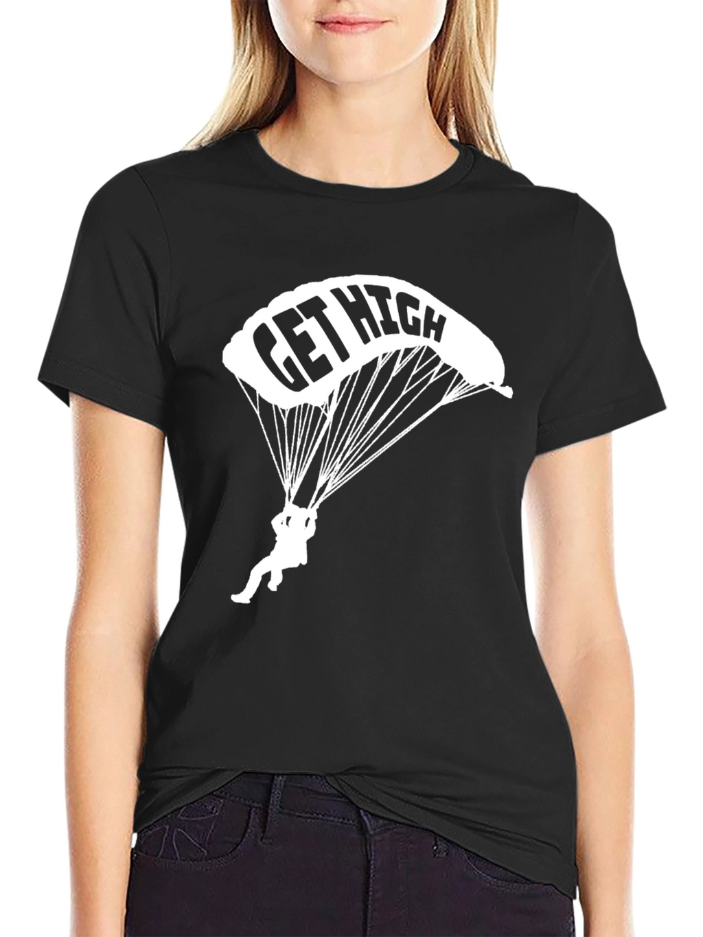 Get High Parachute T-Shirt - Black Cotton Tee