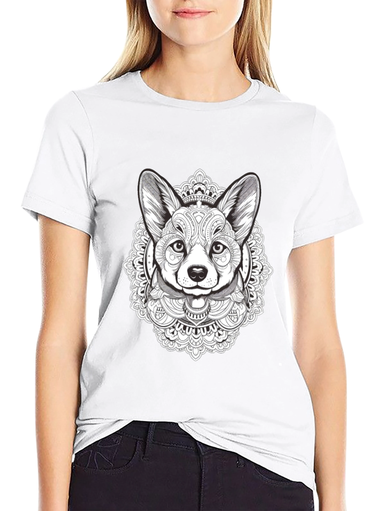 Corgi Mandala T-Shirt - Black Graphic Tee