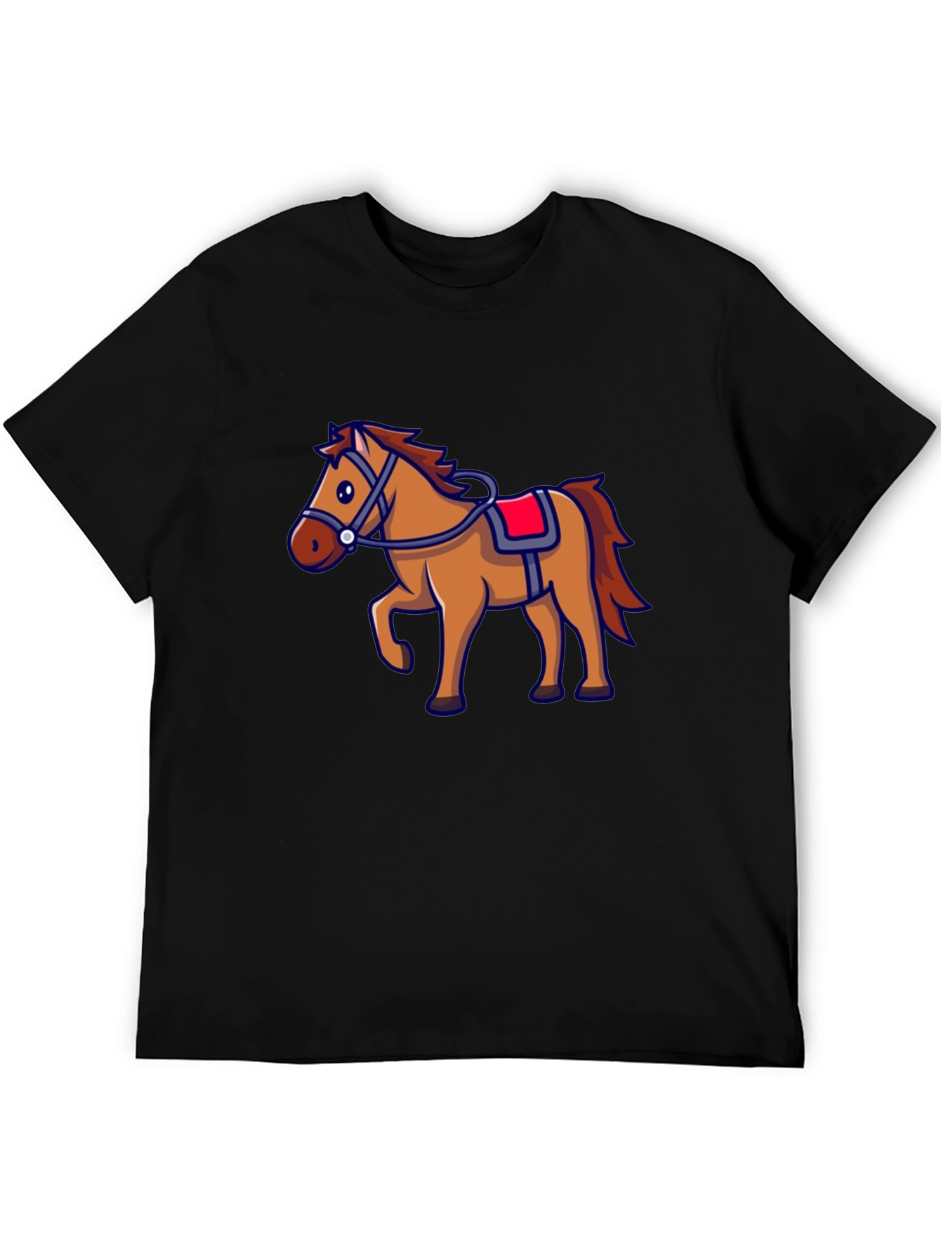 Horse Graphic Black T-Shirt - Cartoon Style
