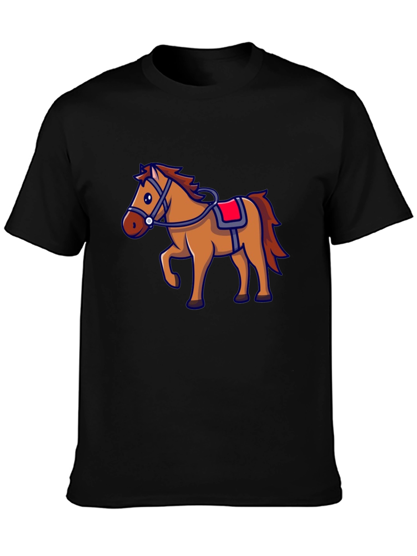 Horse Graphic Black T-Shirt - Cartoon Style