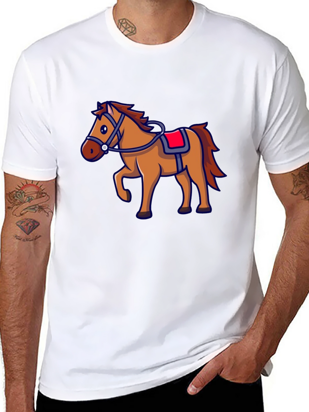 Horse Graphic Black T-Shirt - Cartoon Style