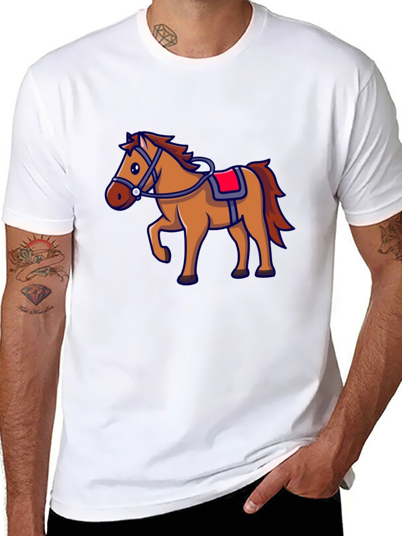 Horse Graphic Black T-Shirt - Cartoon Style