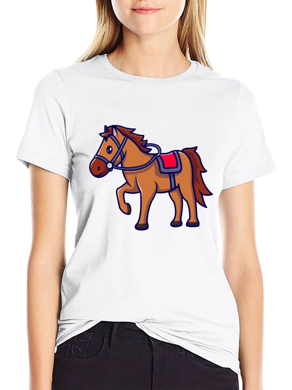 Horse Graphic Black T-Shirt - Cartoon Style