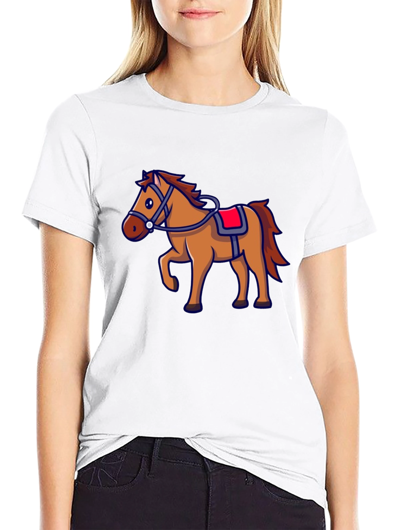 Horse Graphic Black T-Shirt - Cartoon Style