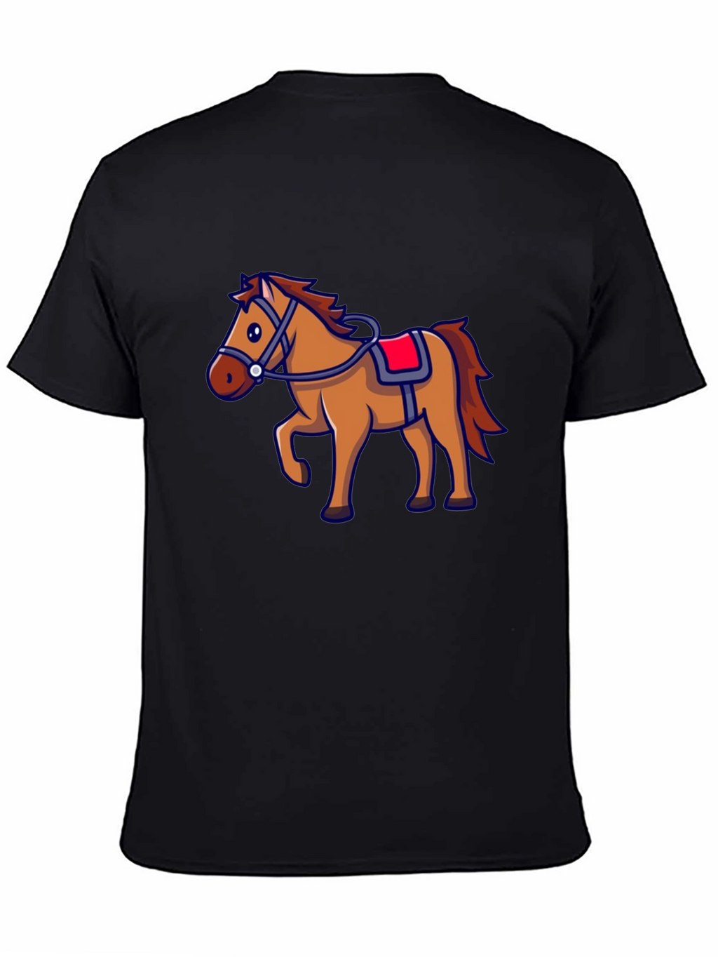 Horse Graphic Black T-Shirt - Cartoon Style