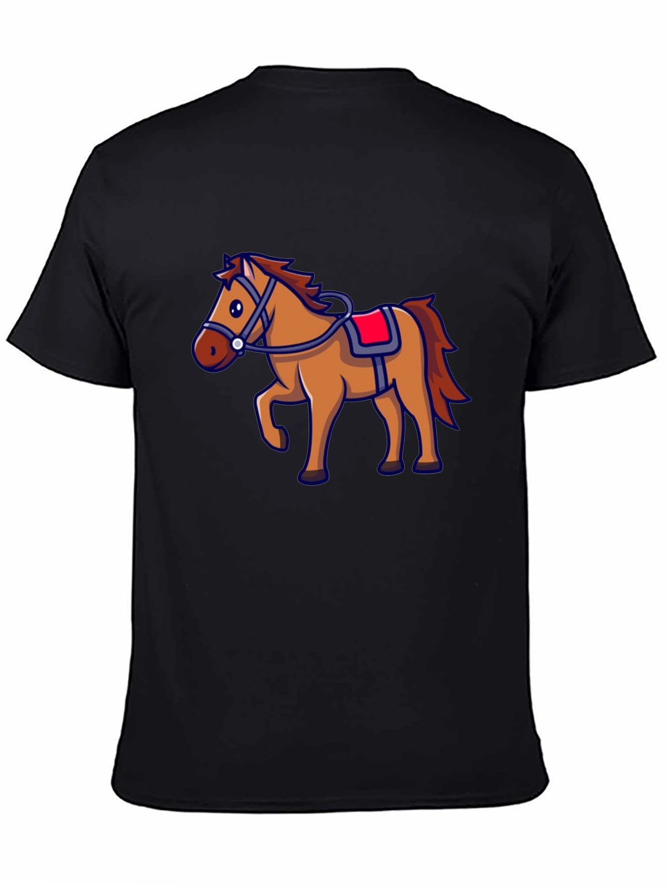 Horse Graphic Black T-Shirt - Cartoon Style