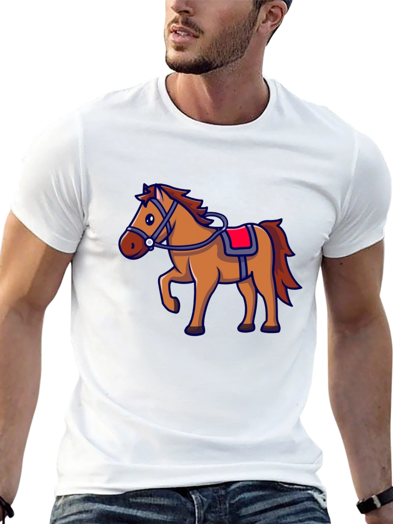 Horse Graphic Black T-Shirt - Cartoon Style