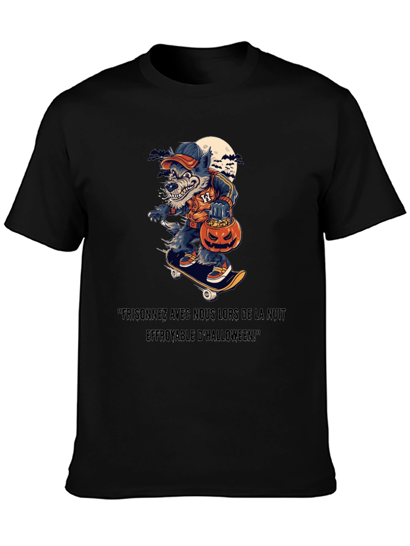 Spooky Halloween Wolf Skateboard T-Shirt