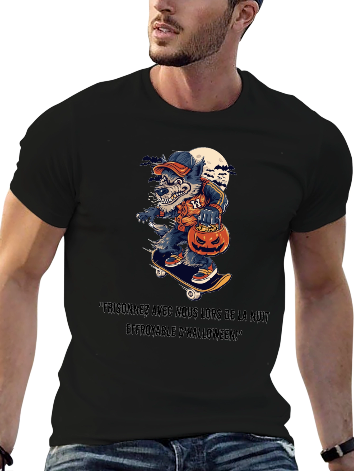 Spooky Halloween Wolf Skateboard T-Shirt