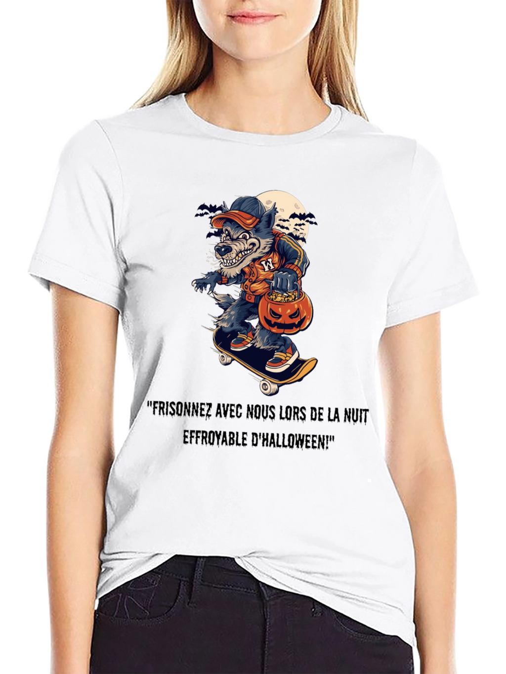 Spooky Halloween Wolf Skateboard T-Shirt