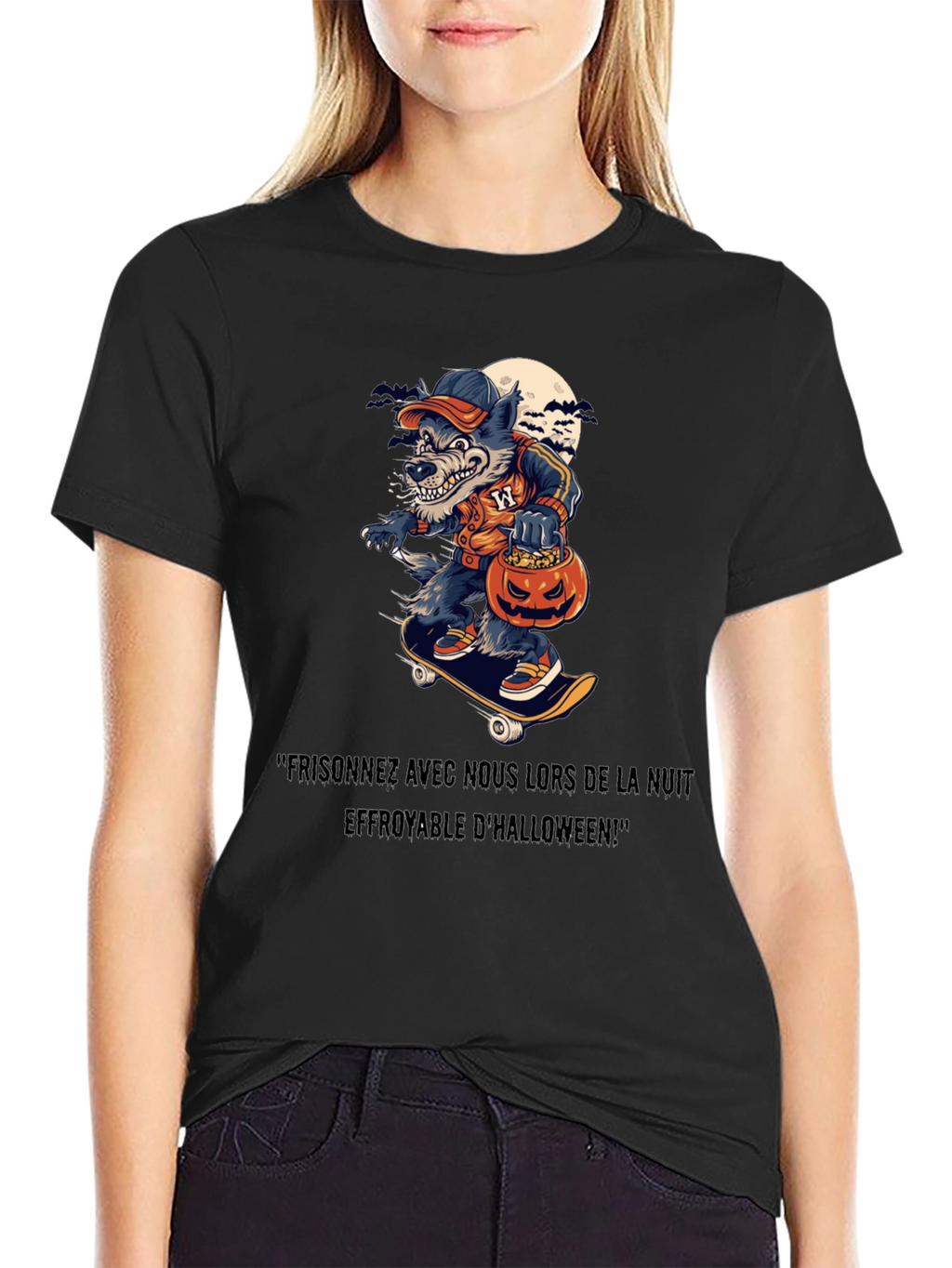 Spooky Halloween Wolf Skateboard T-Shirt