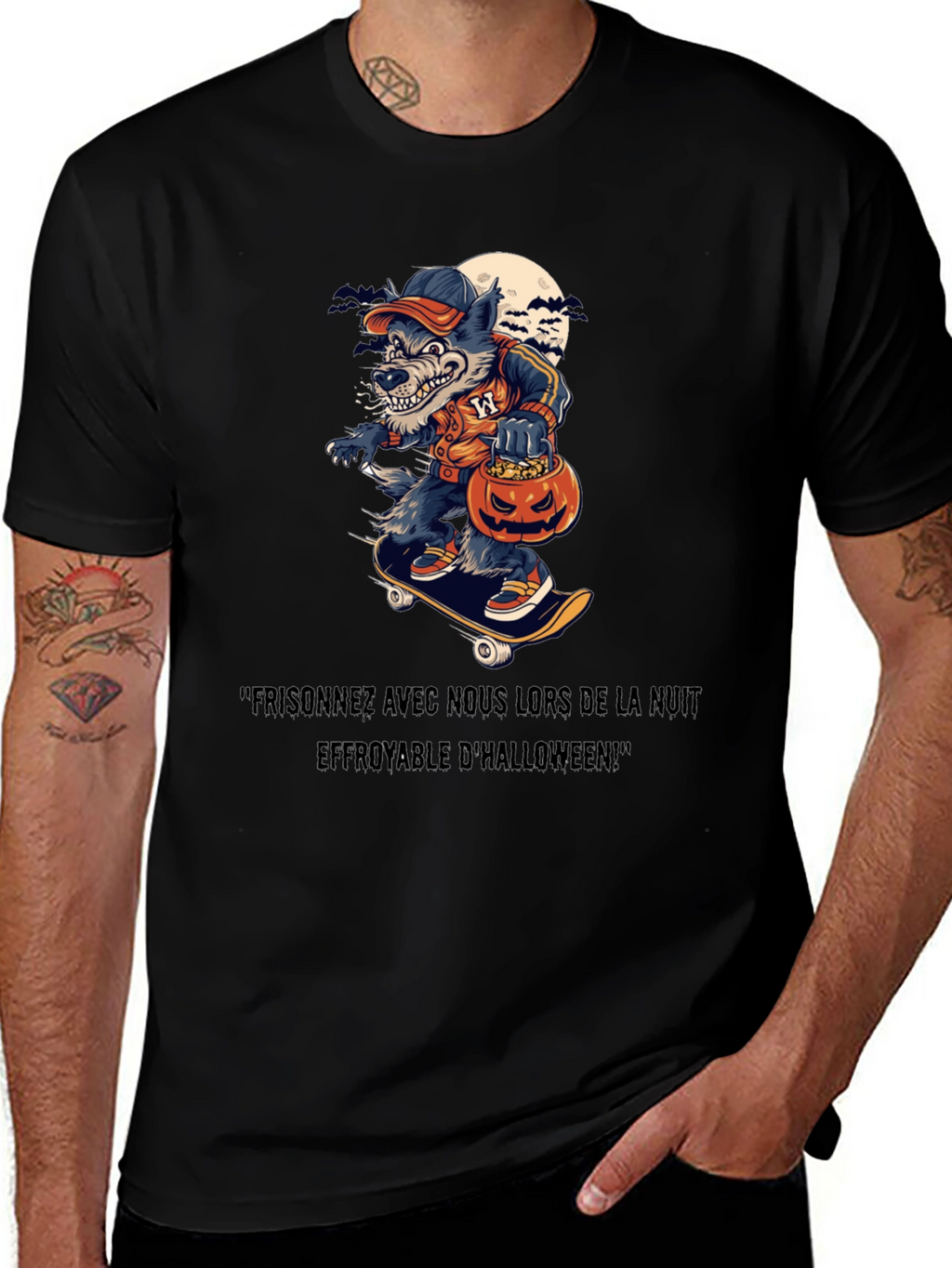 Spooky Halloween Wolf Skateboard T-Shirt