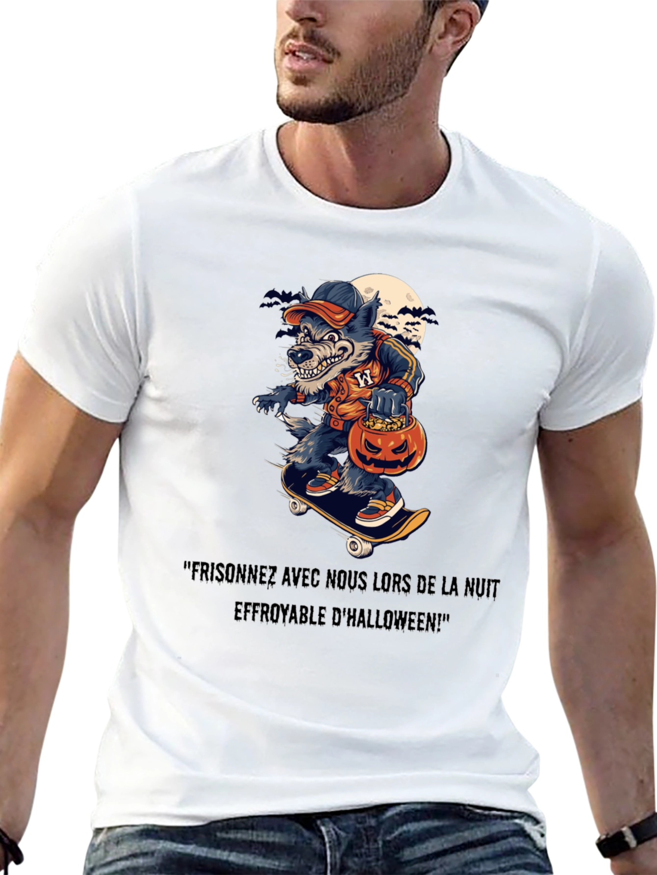 Spooky Halloween Wolf Skateboard T-Shirt