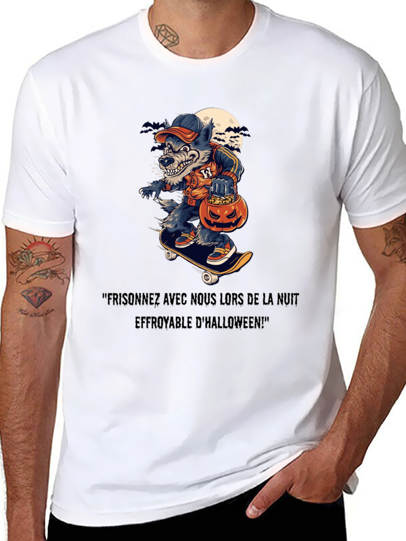 Spooky Halloween Wolf Skateboard T-Shirt