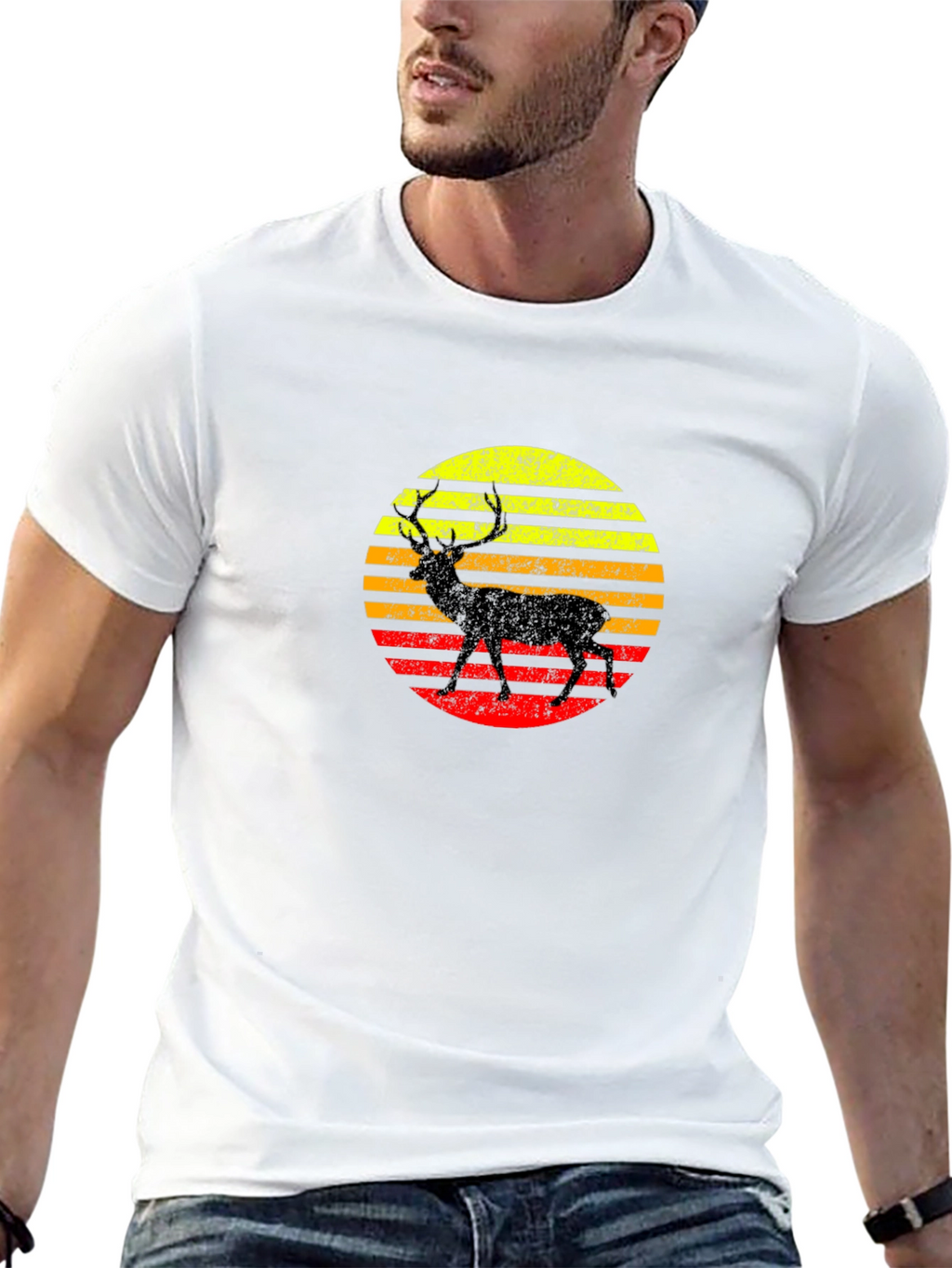 Retro Deer Sunset Black T-Shirt