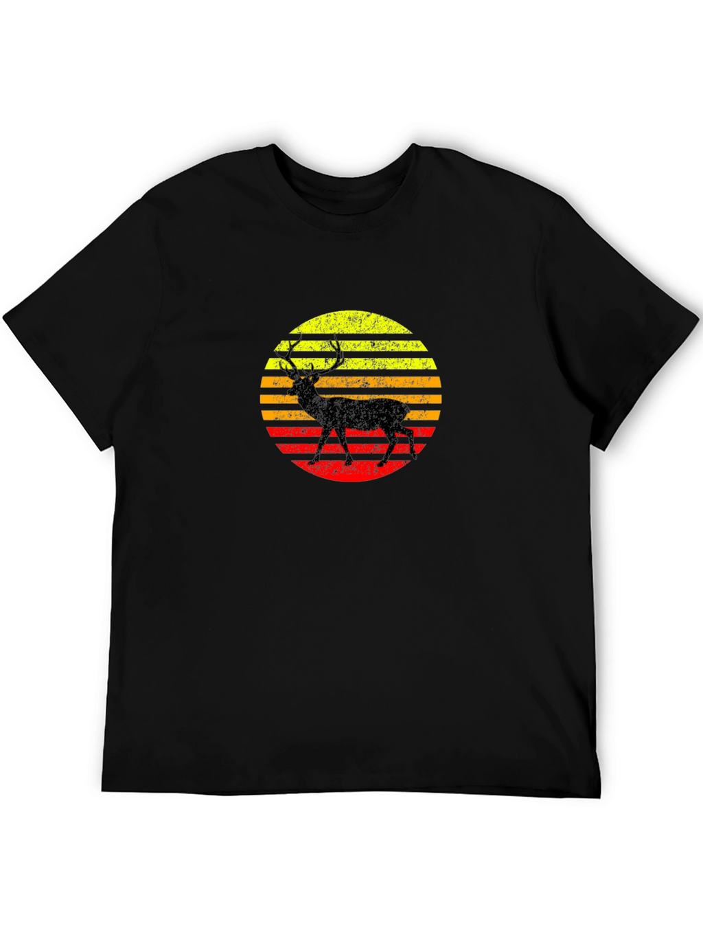 Retro Deer Sunset Black T-Shirt