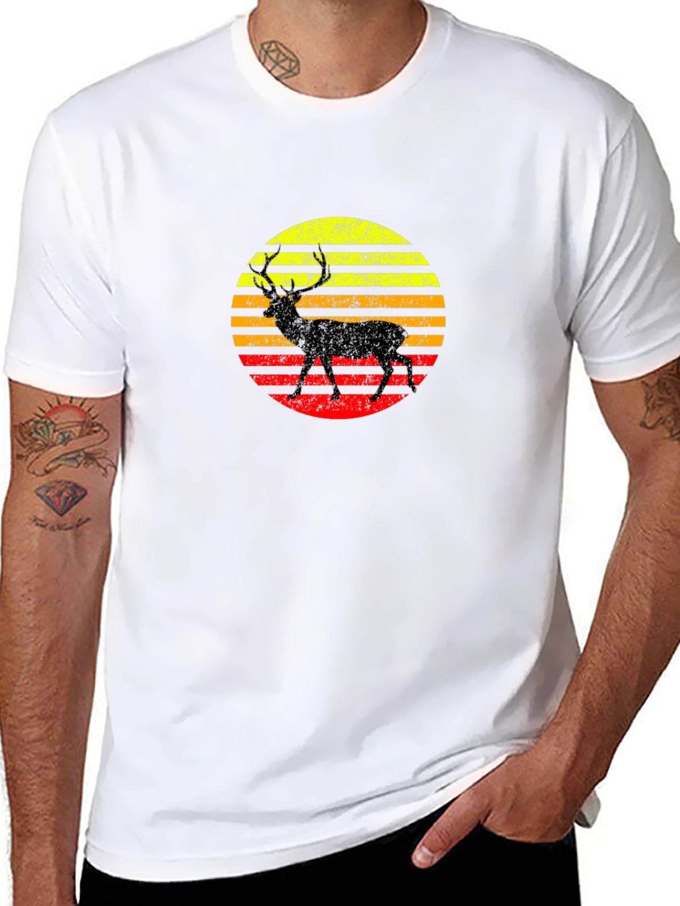 Retro Deer Sunset Black T-Shirt