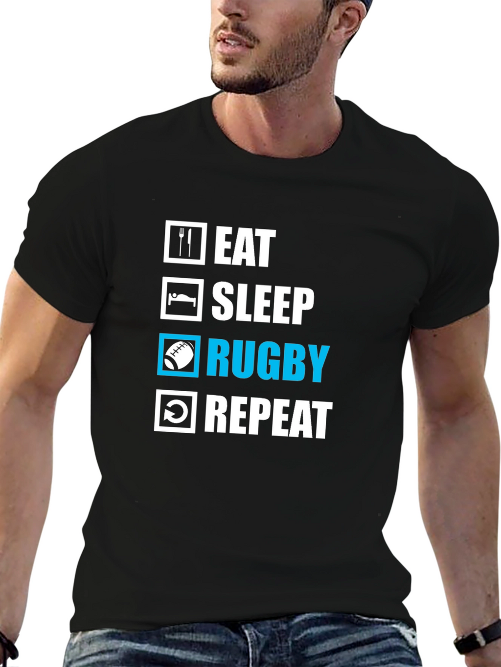 Eat Sleep Rugby Repeat Graphic Tee