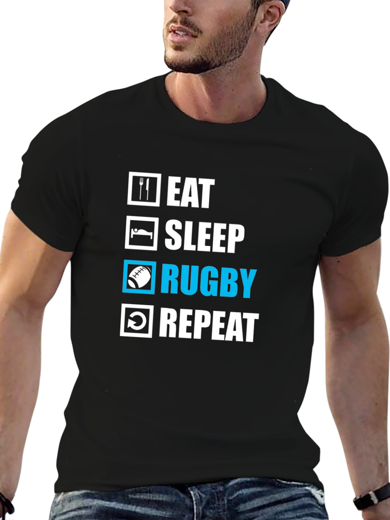 Eat Sleep Rugby Repeat Graphic Tee