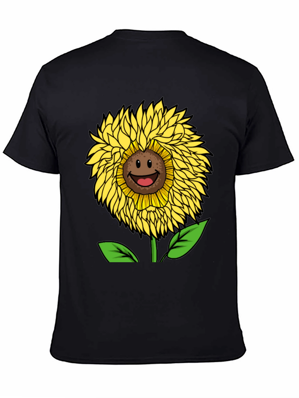 Smiling Sunflower Graphic Tee - Black Cotton Blend