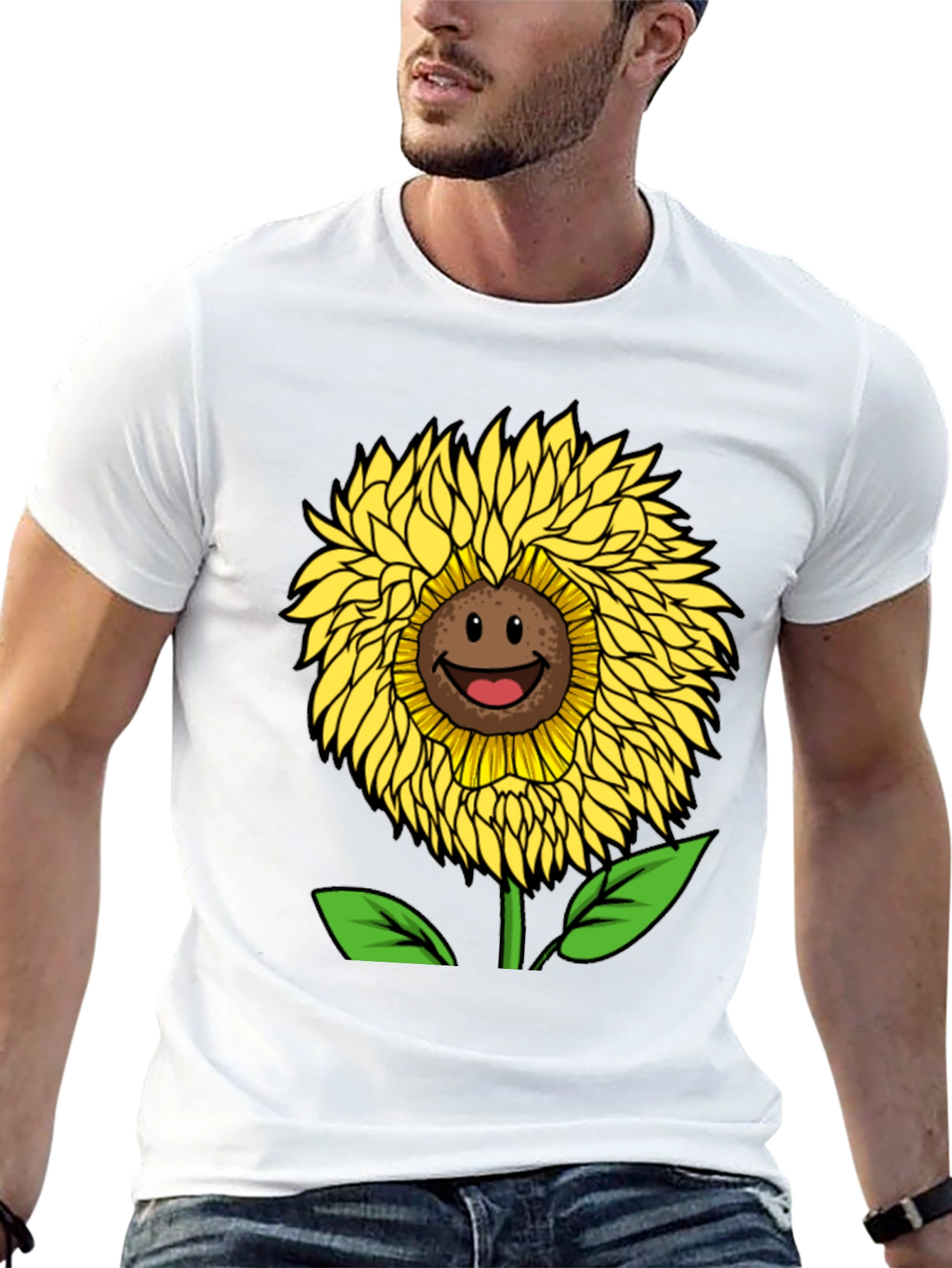 Smiling Sunflower Graphic Tee - Black Cotton Blend