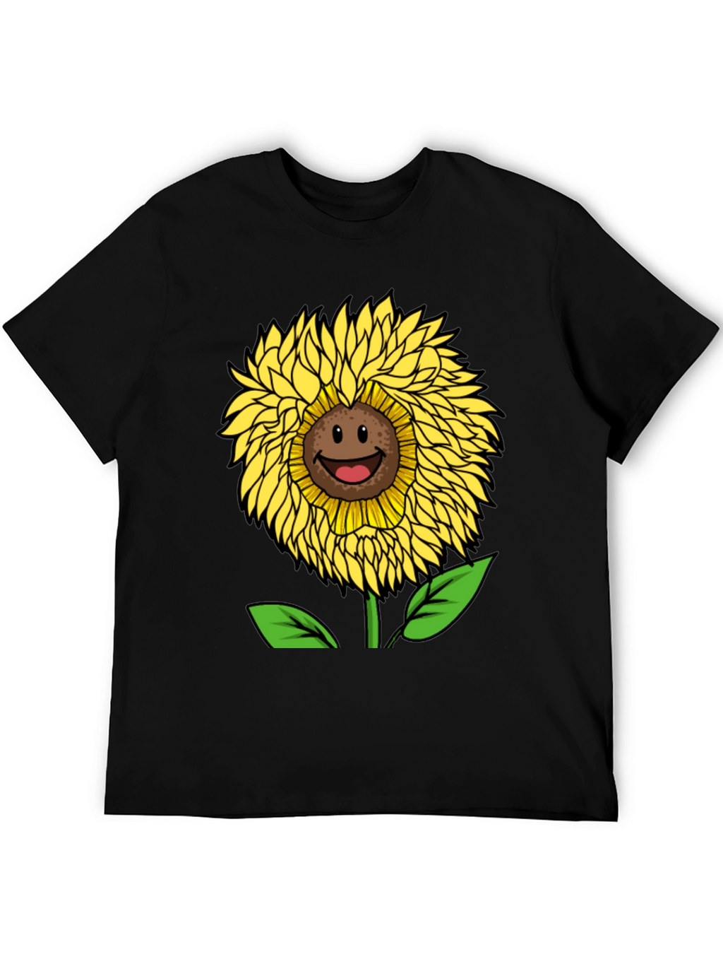 Smiling Sunflower Graphic Tee - Black Cotton Blend
