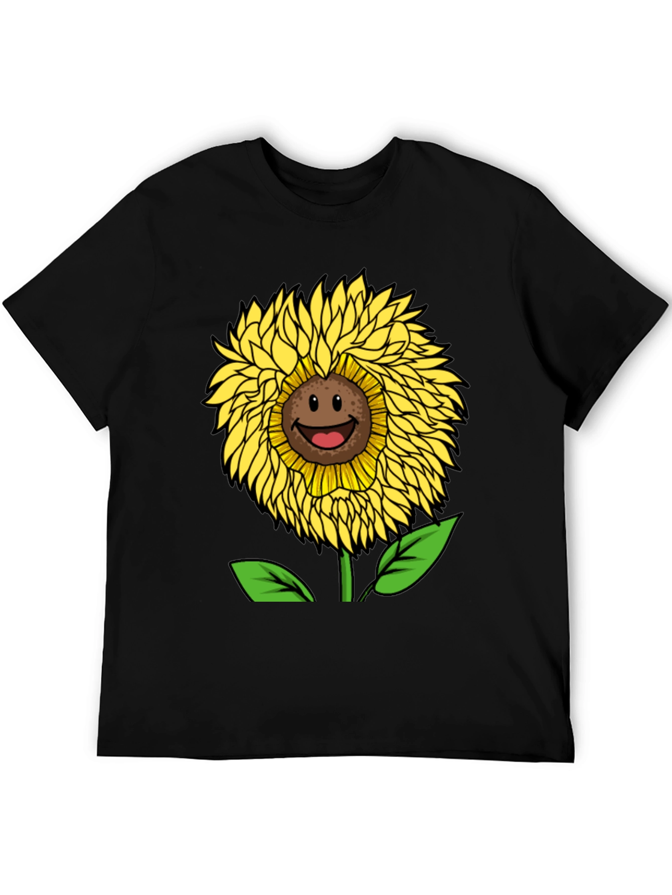 Smiling Sunflower Graphic Tee - Black Cotton Blend