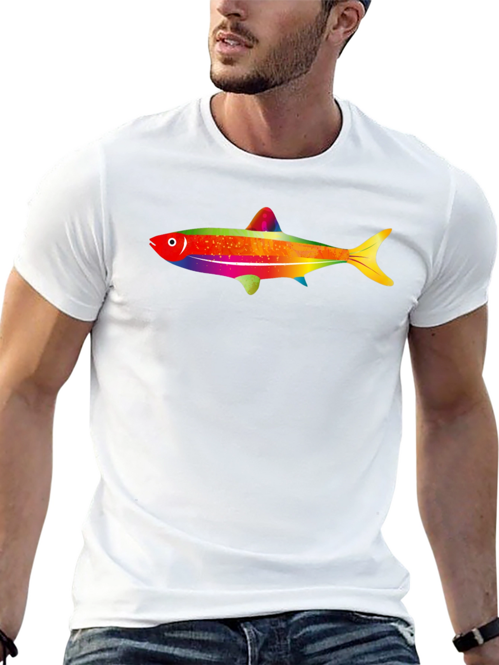 Rainbow Fish Graphic Tee - Mens Black T-Shirt