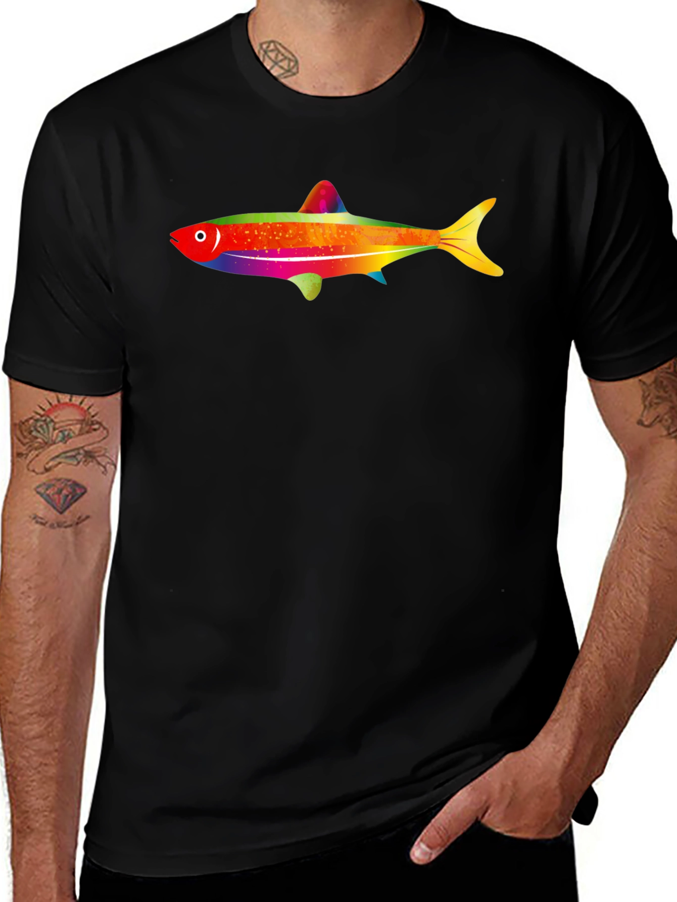 Rainbow Fish Graphic Tee - Mens Black T-Shirt