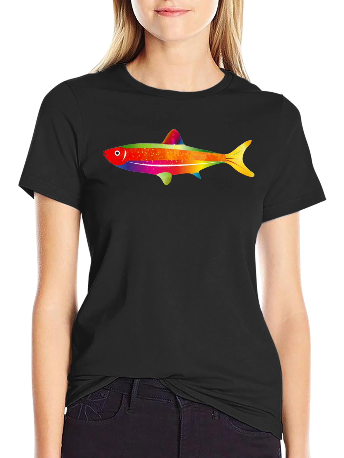 Rainbow Fish Graphic Tee - Mens Black T-Shirt