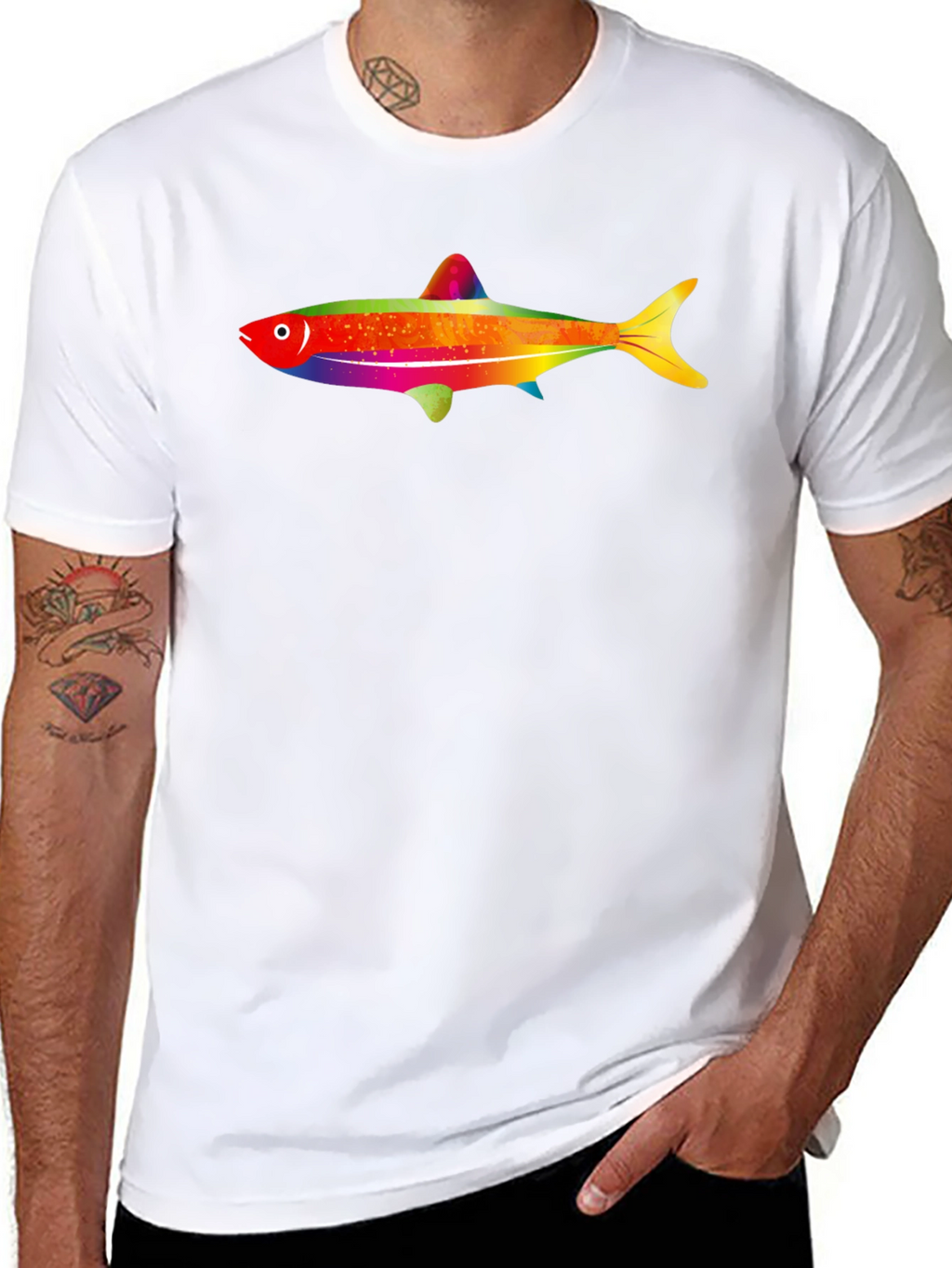 Rainbow Fish Graphic Tee - Mens Black T-Shirt