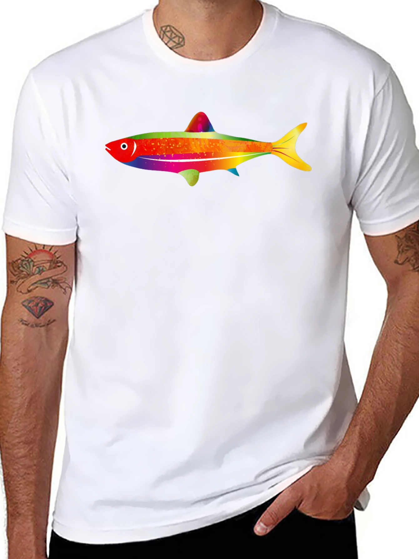 Rainbow Fish Graphic Tee - Mens Black T-Shirt