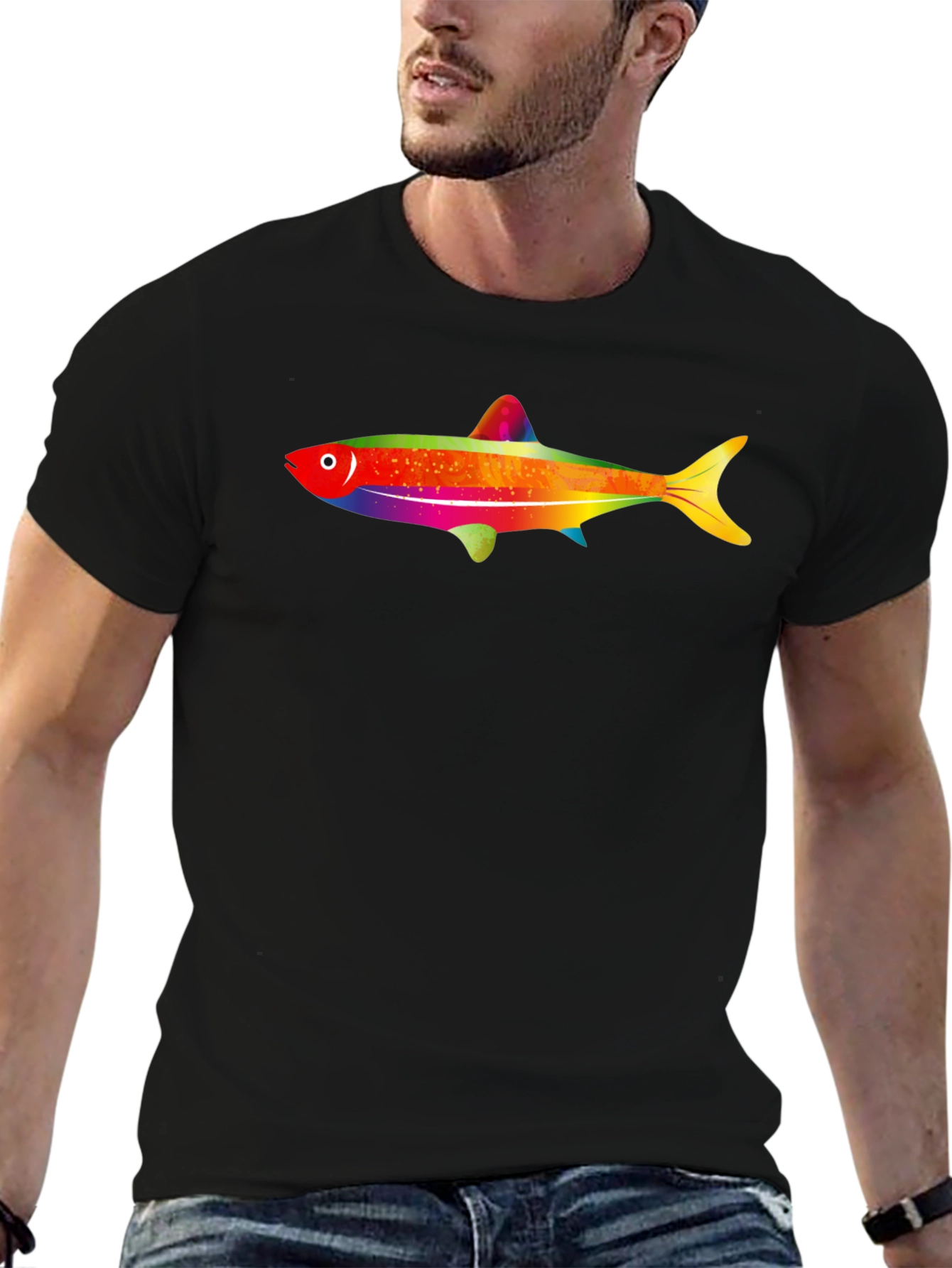 Rainbow Fish Graphic Tee - Mens Black T-Shirt