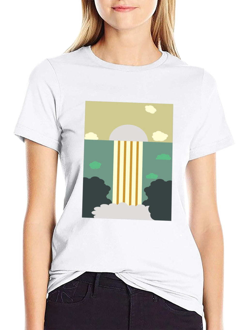 Abstract Waterfall Graphic Tee - Stylish Mens Black T-Shirt