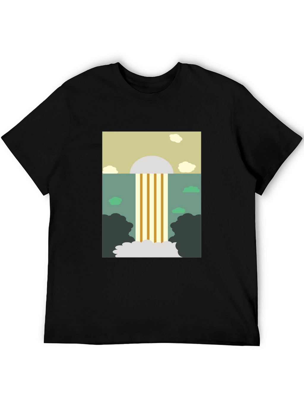 Abstract Waterfall Graphic Tee - Stylish Mens Black T-Shirt